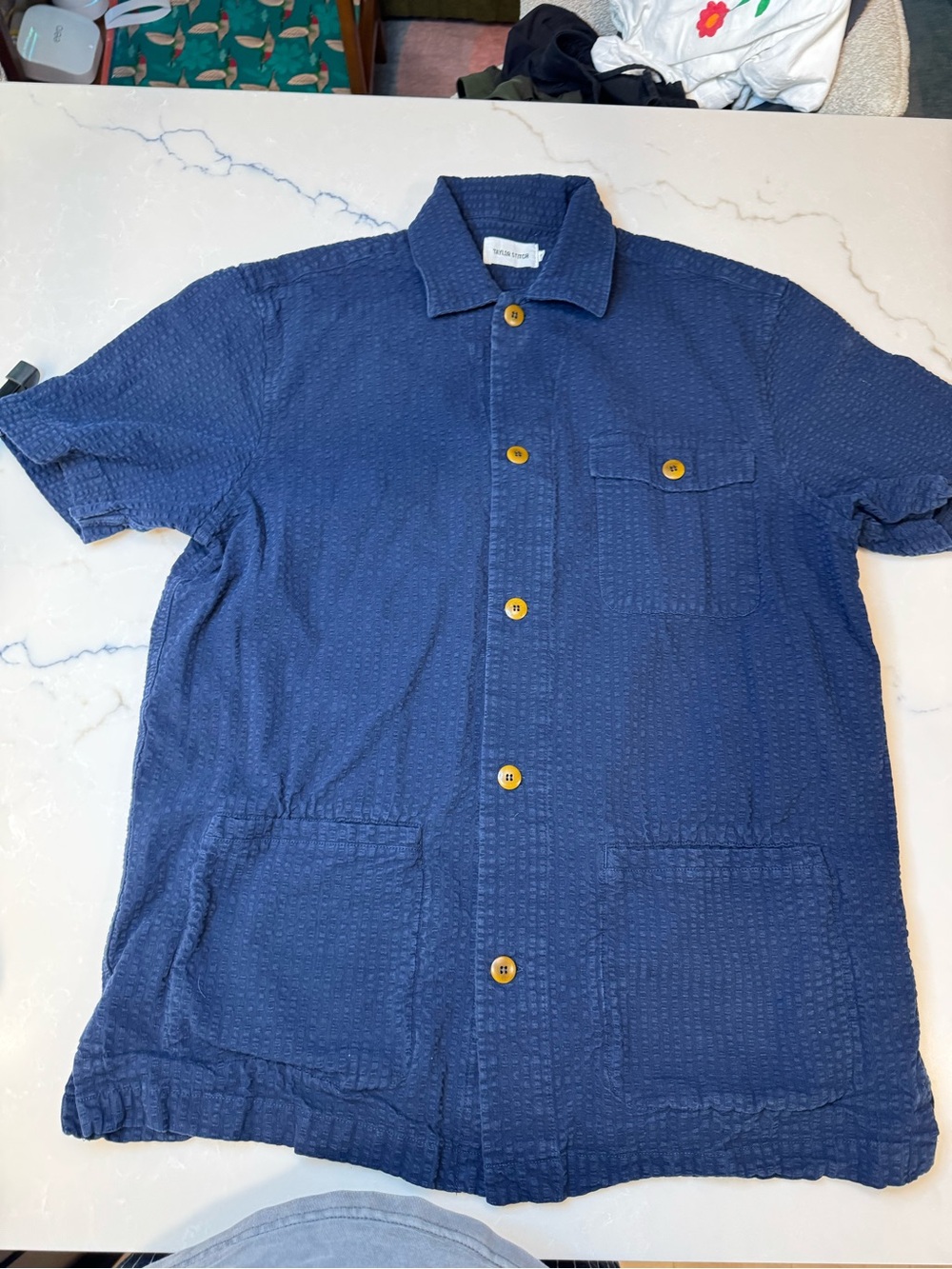 Taylor stitch Navy Short-Sleeve Seersucker Button-Down Shirt 44